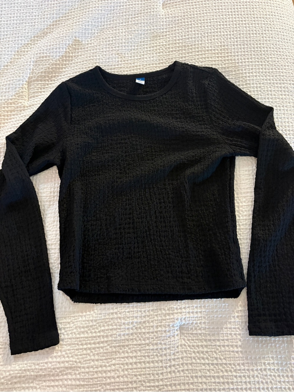 Old Navy Black Long-Sleeve Textured Crewneck Top